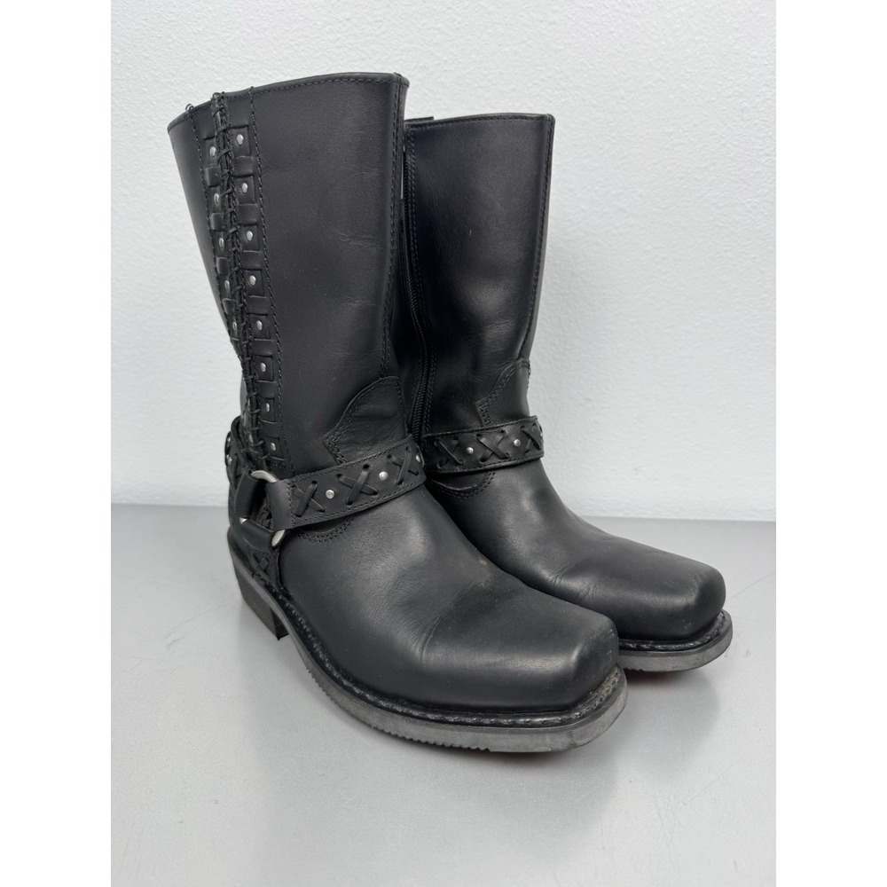 Harley Davidson Harness Boots Womens 8.5 M Black Leather Square Biker Western